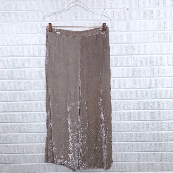 Madewell Crinkle Velvet Wide-Leg Pants Beige M - Picture 2 of 8
